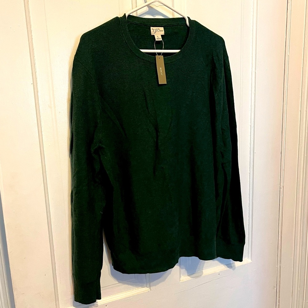 J. Crew Dark Green Knit V-Neck Sweater Large